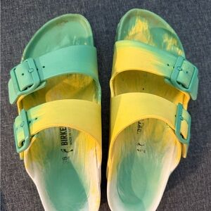 Birkenstock Green and Yellow Sandals with Adjustable Straps
